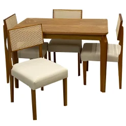 Mesa De Jantar Alegra 120x80cm Sem Vidro E 4 Cadeiras Grecia Madeira Em Linho Jcm Cinamomo Com Tecido Bege 78342