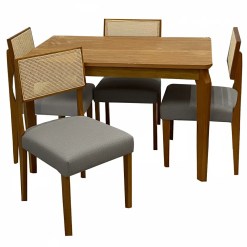 Mesa De Jantar Alegra 120x80cm Sem Vidro E 4 Cadeiras Grecia Madeira Em Linho Jcm Cinamomo Com Tecido Cinza 88896