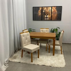 Mesa De Jantar Alegra 120x80cm Sem Vidro E 4 Cadeiras Jasmim Em Veludo Estofadas Jcm 20220