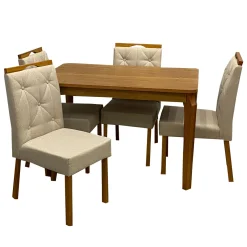 Mesa De Jantar Alegra 120x80cm Sem Vidro E 4 Cadeiras Jasmim Em Veludo Estofadas Jcm Cinamomo Com Tecido Bege 59511