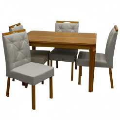Mesa De Jantar Alegra 120x80cm Sem Vidro E 4 Cadeiras Jasmim Em Veludo Estofadas Jcm Cinamomo Com Tecido Cinza 69297