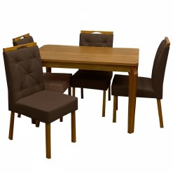 Mesa De Jantar Alegra 120x80cm Sem Vidro E 4 Cadeiras Jasmim Em Veludo Estofadas Jcm Cinamomo Com Tecido Marrom 78464