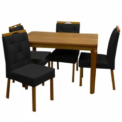 Mesa De Jantar Alegra 120x80cm Sem Vidro E 4 Cadeiras Jasmim Em Veludo Estofadas Jcm Cinamomo Com Tecido Preto 34010