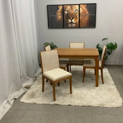 Mesa De Jantar Alegra 120x80cm Sem Vidro E 4 Cadeiras Lara Kappesberg Em Linho Madeira Jcm 18779