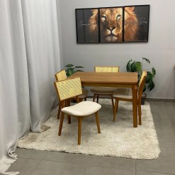 Mesa De Jantar Alegra 120x80cm Sem Vidro E 4 Cadeiras Livia Em Linho Madeira Jcm 23440