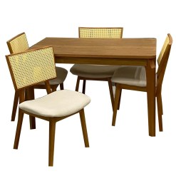 Mesa De Jantar Alegra 120x80cm Sem Vidro E 4 Cadeiras Livia Em Linho Madeira Jcm Cinamomo Com Tecido Bege 50773