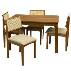Mesa De Jantar Alegra 120x80cm Sem Vidro E 4 Cadeiras Monalisa Em Linho Madeira Jcm Cinamomo Com Tecido Bege 37725