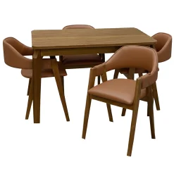 Mesa De Jantar Alegra 120x80cm Sem Vidro E 4 Cadeiras Perola Em Corino Madeira Jcm Cinamomo Com Tecido Marrom 22952