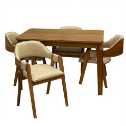 Mesa De Jantar Alegra 120x80cm Sem Vidro E 4 Cadeiras Perola Em Linho Madeira Jcm Cinamomo Com Tecido Bege 54319