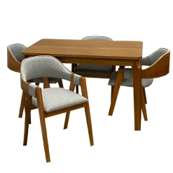 Mesa De Jantar Alegra 120x80cm Sem Vidro E 4 Cadeiras Perola Em Linho Madeira Jcm Cinamomo Com Tecido Cinza 66628