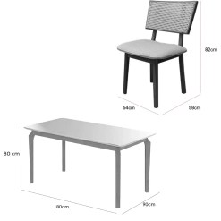 Mesa De Jantar Alegra 180x90cm Com Vidro E 6 Cadeiras Diamante Em Linho Madeira Jcm 66547