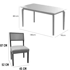 Mesa De Jantar Alegra 180x90cm Com Vidro E 6 Cadeiras Grecia Em Linho Madeira Jcm 64032