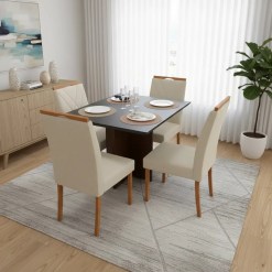 Mesa De Jantar Helo 120x90cm Em Linho Com 4 Cadeiras California Poliman 82152