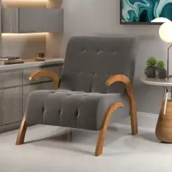 Poltrona Flower Em Veludo Com Pes Em Mdf Viero 74530