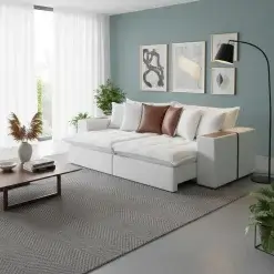 Sofa Cama Tebas 216cm 4 Lugares Retratil E Reclinavel Tecido Linho Innove 85859