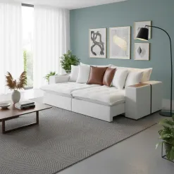 Sofa Cama Tebas 216cm 4 Lugares Retratil E Reclinavel Tecido Linho Innove 85859
