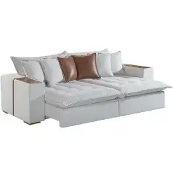 Sofa Cama Tebas 216cm 4 Lugares Retratil E Reclinavel Tecido Linho Innove Marfim 90664