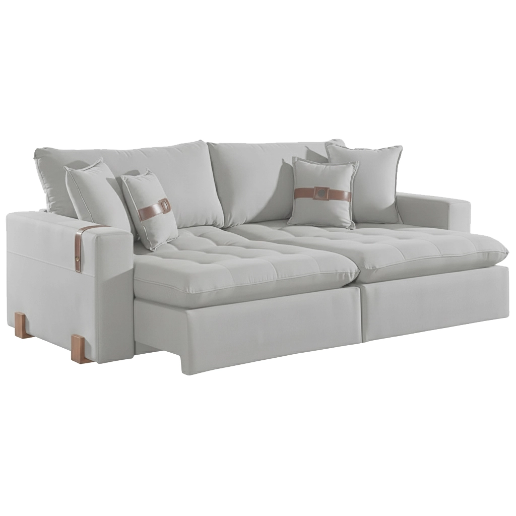 Sofa Cama Zeus 220cm 4 Lugares Retratil E Reclinavel Tecido Linho Innove Cinza 89160
