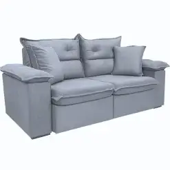 Sofa Ferrari 3 Lugares Retratil E Reclinavel Tecido Veludo 200cm L3 Estofados Prata 75458