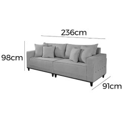 Sofa Living Montes Claros 4 Lugares Com Almofadas Soltas 236cm Tecido Linho Lufer 58750