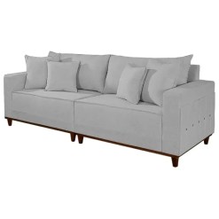 Sofa Living Montes Claros 4 Lugares Com Almofadas Soltas 236cm Tecido Linho Lufer Cinza 27054