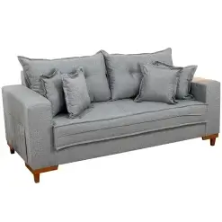 Sofa Living Portugal Em Veludo 3 Lugares Com Almofadas Soltas 200cm Boareto Cinza 22104