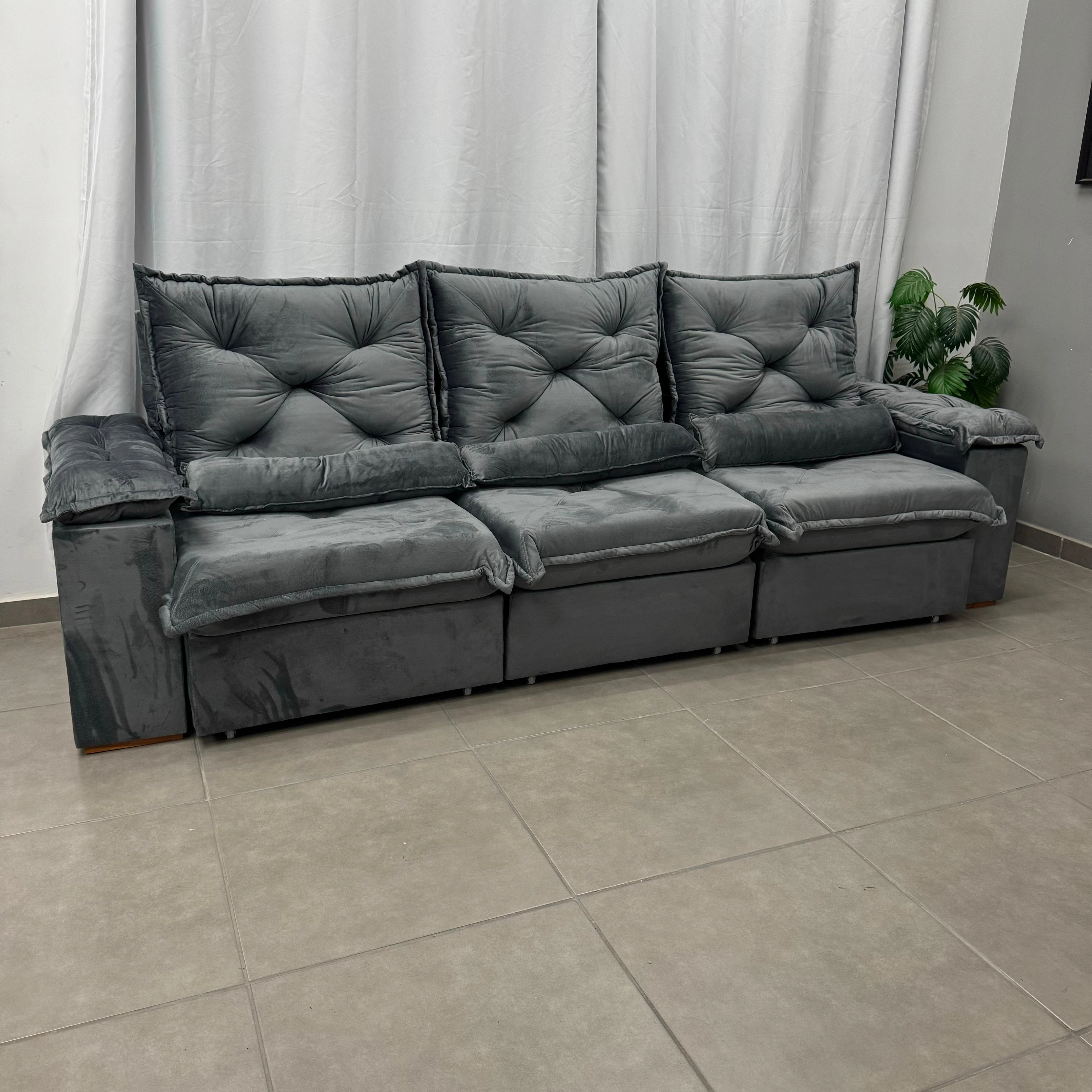 Sofa Porto Madero 5 Lugares Retratil E Reclinavel 270cm 3 Modulos Tecido Veludo Imperial Decor 67611