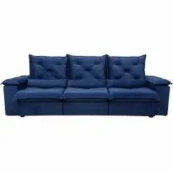 Sofa Porto Madero 5 Lugares Retratil E Reclinavel 270cm 3 Modulos Tecido Veludo Imperial Decor Azul 94626