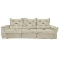 Sofa Porto Madero 5 Lugares Retratil E Reclinavel 270cm 3 Modulos Tecido Veludo Imperial Decor Bege 42199