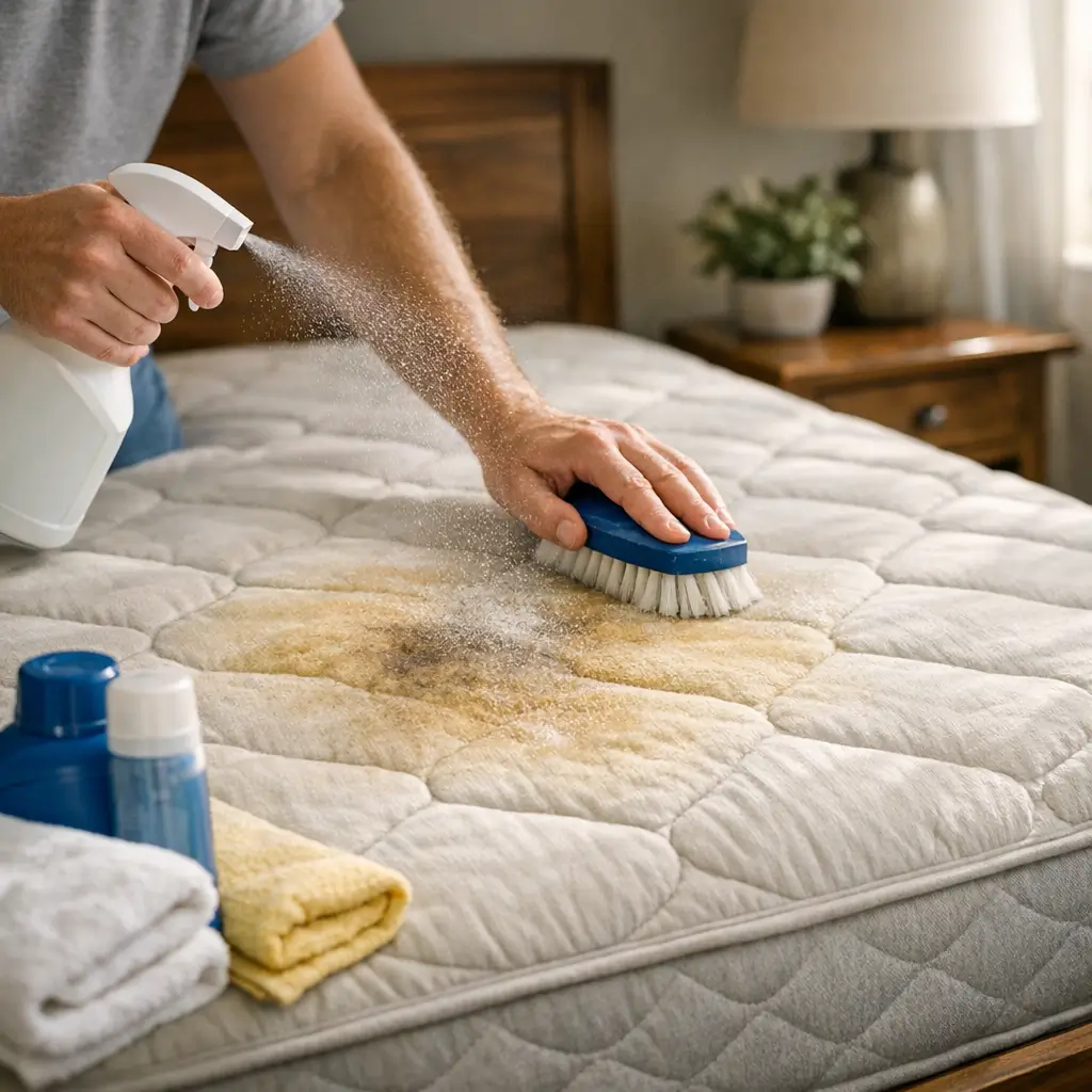 Colchão com cheiro de suor forte: como tirar em casa esfregando manchas de suor com escova e produto de limpeza
