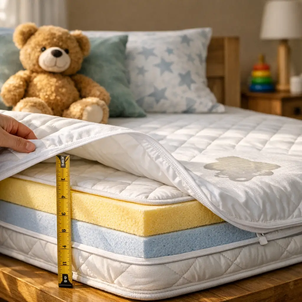 Colchão para criança: como escolher o ideal com altura medida, camadas de espuma e protetor impermeável em cama infantil