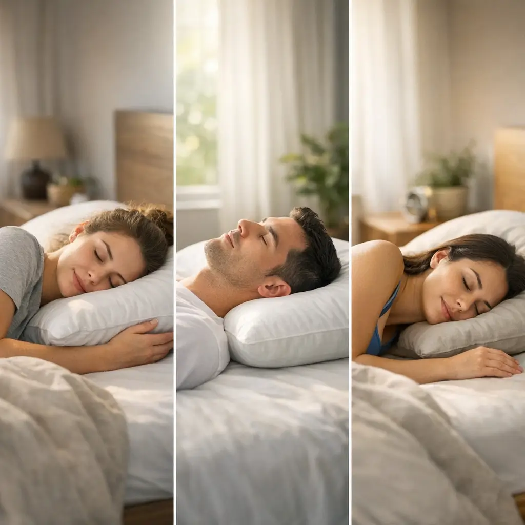 Como escolher travesseiro certo pra coluna e pescoço com pessoas dormindo de lado e de costas em travesseiros brancos