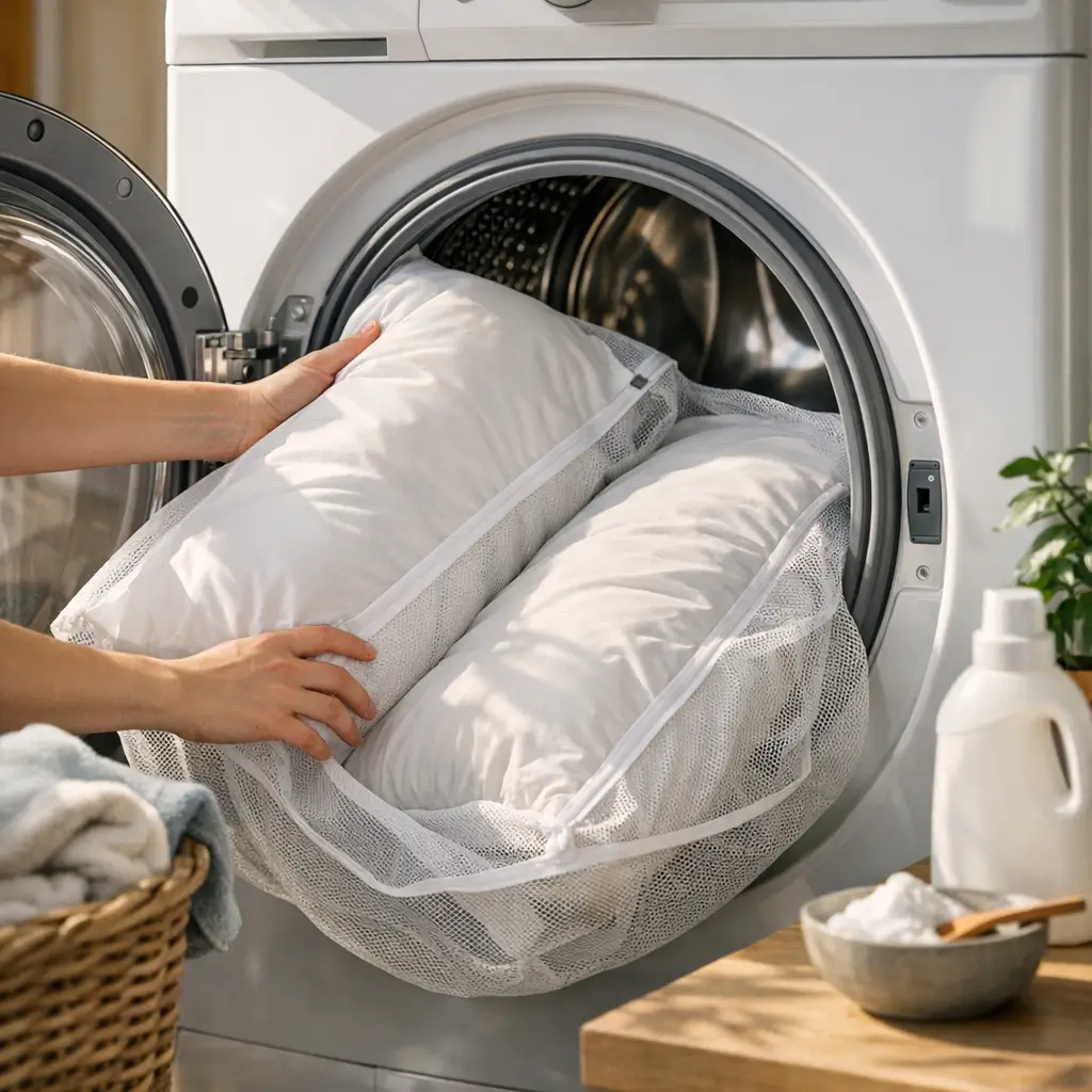 Como lavar travesseiro na máquina com travesseiros em sacos protetores na lavadora