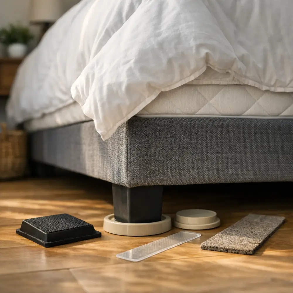 Como parar cama box de escorregar no piso liso com suportes antiderrapantes sob os pés da cama