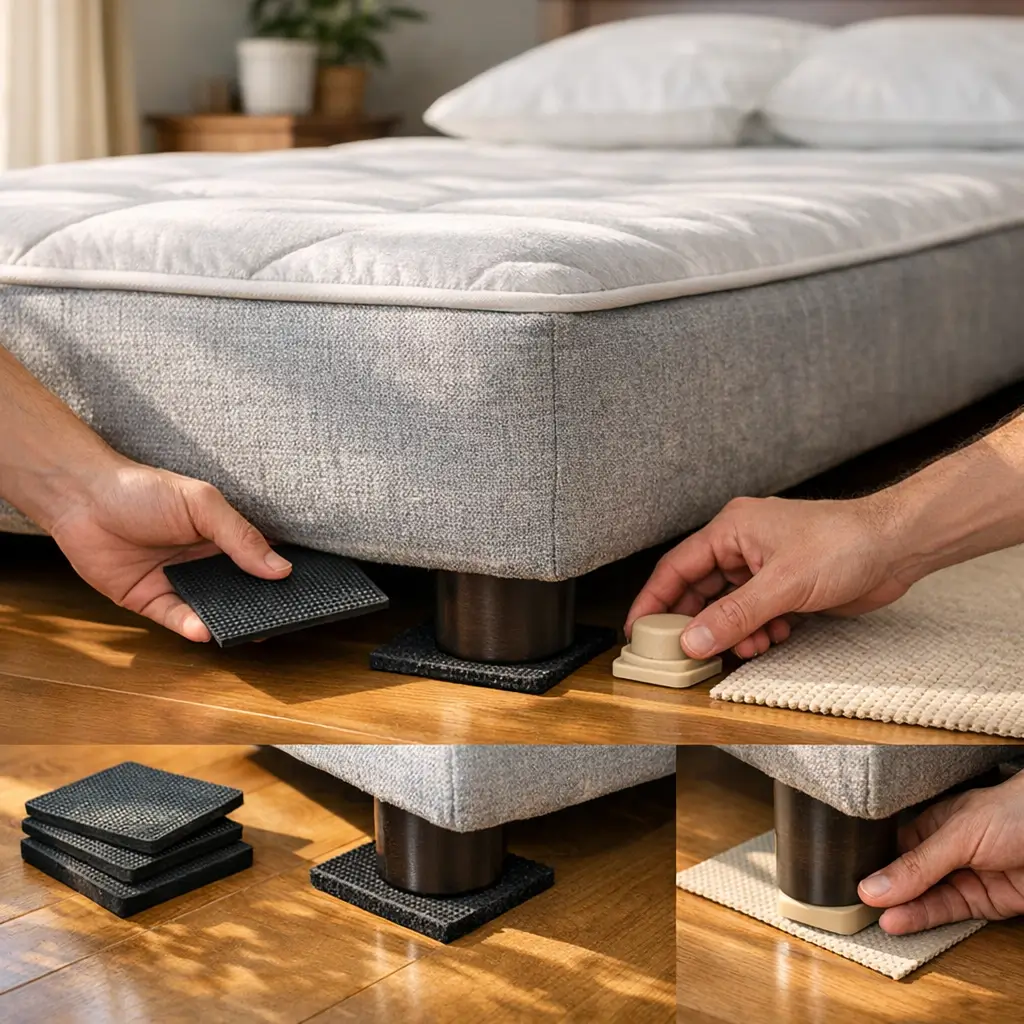 Como parar cama box de escorregar no piso liso usando apoios antiderrapantes sob os pés da cama
