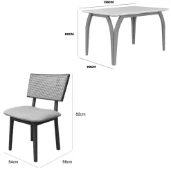Mesa De Jantar Agata 135x90cm Com Vidro E 4 Cadeiras Diamante Em Linho Madeira Lj Moveis 26614