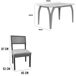 Mesa De Jantar Agata 135x90cm Com Vidro E 4 Cadeiras Grecia Em Linho Madeira Lj Moveis 72044