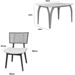 Mesa De Jantar Agata 135x90cm Com Vidro E 4 Cadeiras Livia Em Linho Madeira Lj Moveis 94473