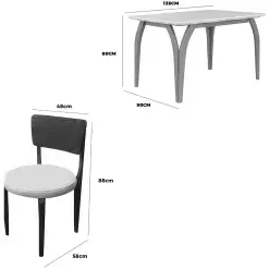 Mesa De Jantar Agata 135x90cm Com Vidro E 4 Cadeiras Maldivas Em Linho Madeira Lj Moveis 73112