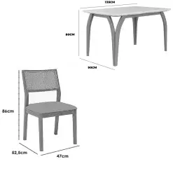 Mesa De Jantar Agata 135x90cm Com Vidro E 4 Cadeiras Oiti Em Linho Madeira Lj Moveis 37697