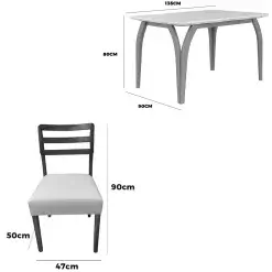 Mesa De Jantar Agata 135x90cm Com Vidro E 4 Cadeiras Turquia Em Linho Madeira Lj Moveis 62354