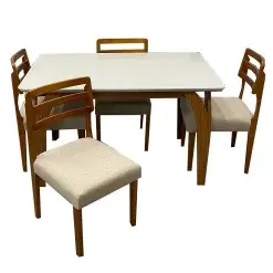Mesa De Jantar Agata 135x90cm Com Vidro E 4 Cadeiras Turquia Em Linho Madeira Lj Moveis Cinamomo Off White Com Tecido Bege 89401