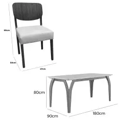 Mesa De Jantar Agata 180x90cm Com Vidro E 6 Cadeiras Barcelona Em Linho Madeira Lj Moveis 86108