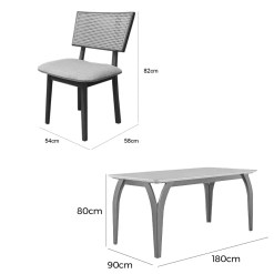 Mesa De Jantar Agata 180x90cm Com Vidro E 6 Cadeiras Diamante Em Linho Madeira Lj Moveis 90551