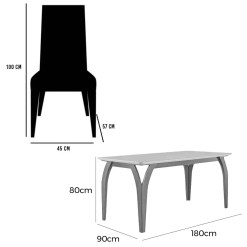 Mesa De Jantar Agata 180x90cm Com Vidro E 6 Cadeiras Giulia Em Veludo Estofadas Lj Moveis 36178