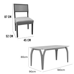 Mesa De Jantar Agata 180x90cm Com Vidro E 6 Cadeiras Grecia Em Linho Madeira Lj Moveis 48225