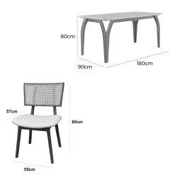 Mesa De Jantar Agata 180x90cm Com Vidro E 6 Cadeiras Livia Em Linho Madeira Lj Moveis 68224