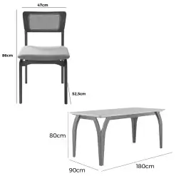 Mesa De Jantar Agata 180x90cm Com Vidro E 6 Cadeiras New Viena Em Linho Madeira Lj Moveis 86470