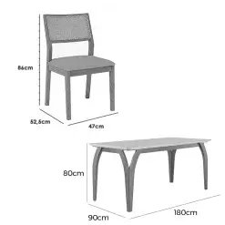 Mesa De Jantar Agata 180x90cm Com Vidro E 6 Cadeiras Oiti Em Linho Madeira Lj Moveis 59945