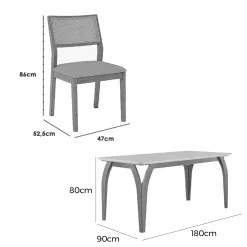 Mesa De Jantar Agata 180x90cm Com Vidro E 6 Cadeiras Oiti Em Linho Madeira Lj Moveis 59945